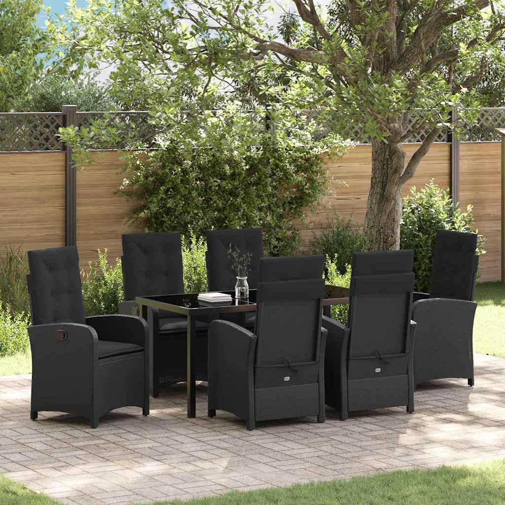 Set da Pranzo per Giardino 7 pcs Nero polyrattan - homemem39