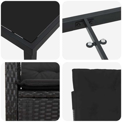 Set da Pranzo per Giardino con cuscino 7 pcs Nero polyrattan | homemem39