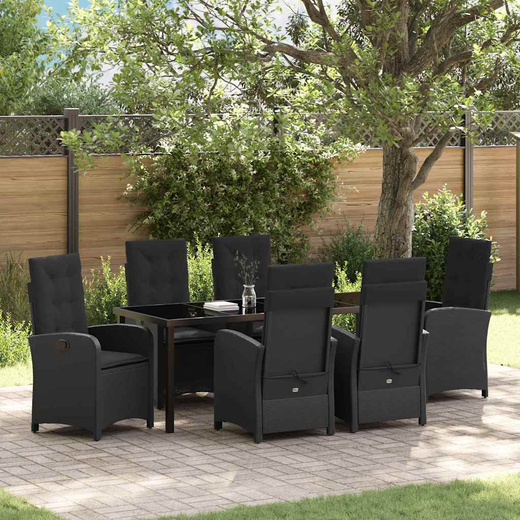 Set da Pranzo per Giardino con cuscino 7 pcs Nero polyrattan | homemem39