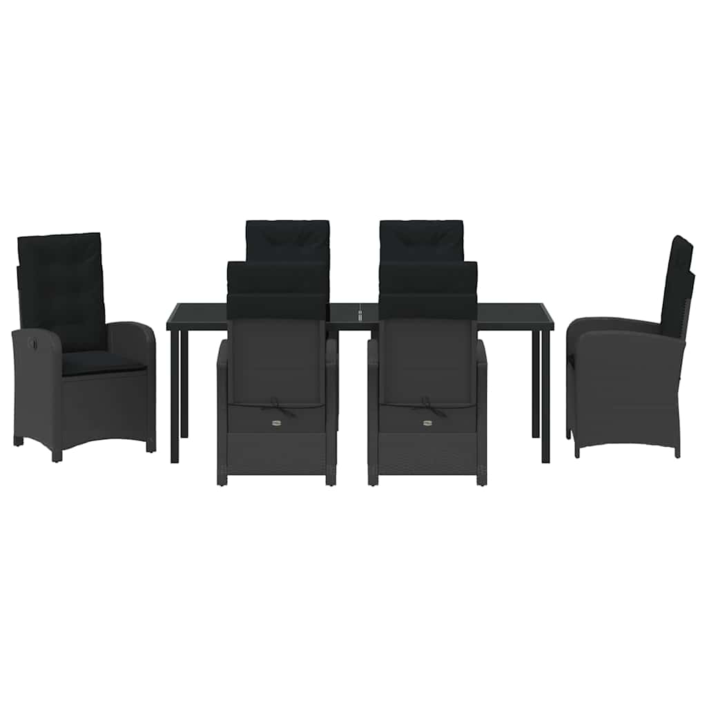 Set da Pranzo per Giardino con cuscino 7 pcs Nero polyrattan | homemem39