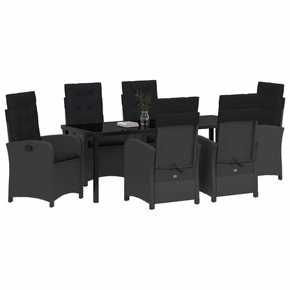Set da Pranzo per Giardino con cuscino 7 pcs Nero polyrattan | homemem39