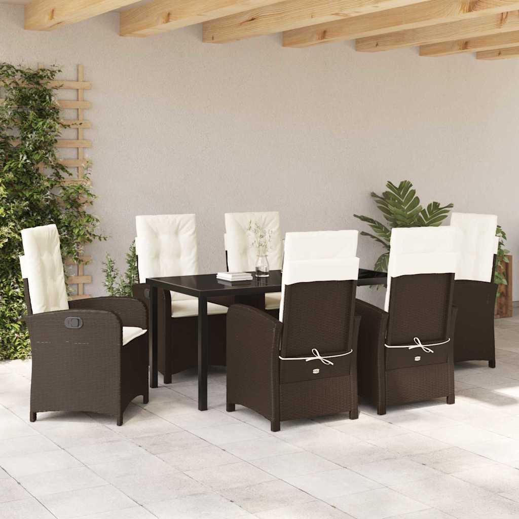 Set da Pranzo per Giardino 7 pcs Marrone polyrattan - homemem39