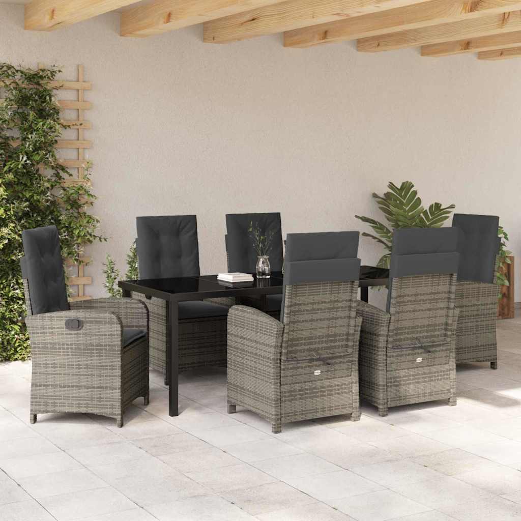 Set da Pranzo per Giardino con cuscino 7 pcs Grigio polyrattan | homemem39
