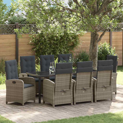 Set da Pranzo per Giardino con cuscino 9 pcs Grigio polyrattan | homemem39