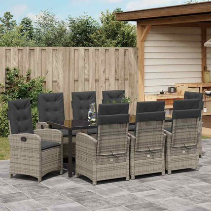 Set da Pranzo per Giardino con cuscino 9 pcs Grigio polyrattan | homemem39