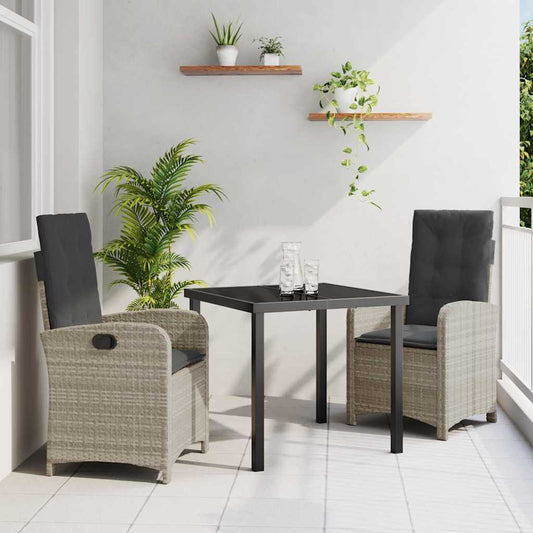Set da Pranzo per Giardino 3 pcs Grigio chiaro polyrattan - homemem39