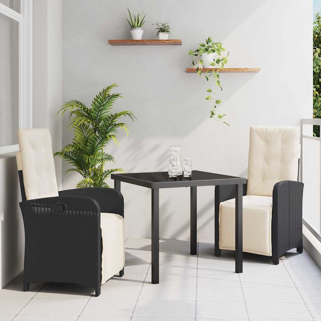 Set da Pranzo per Giardino 3 pcs Nero polyrattan - homemem39