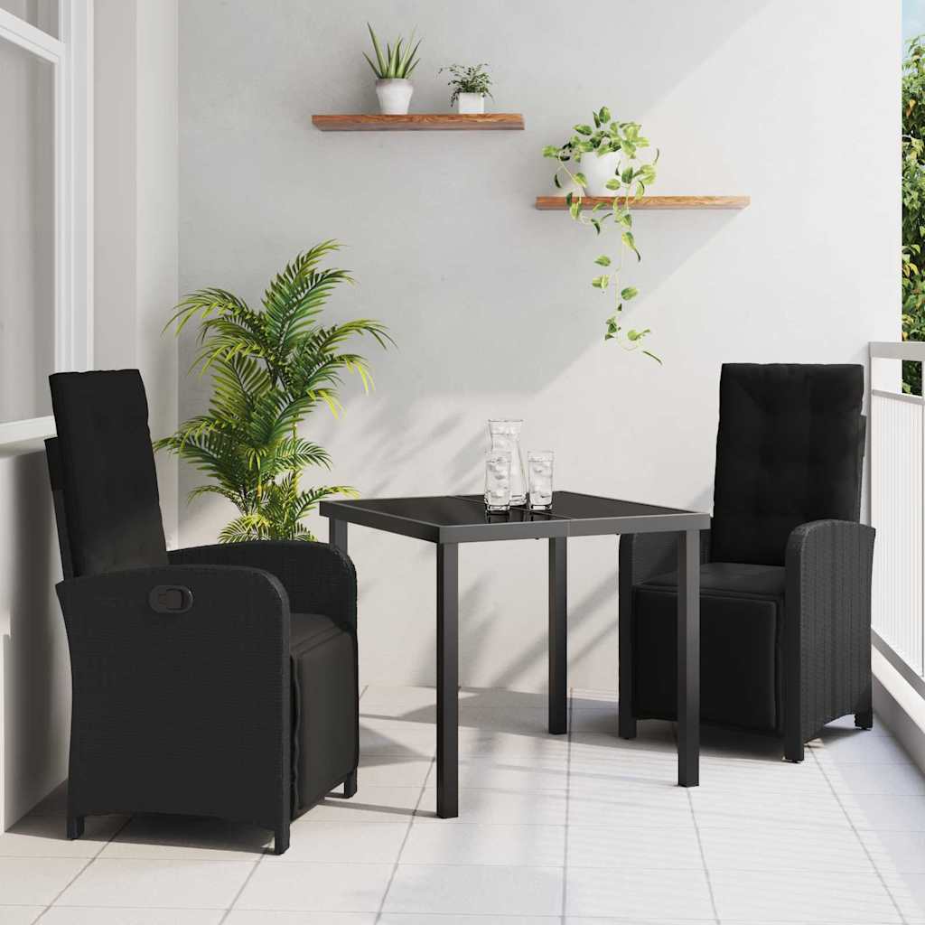 Set da Pranzo per Giardino 3 pcs Nero polyrattan - homemem39