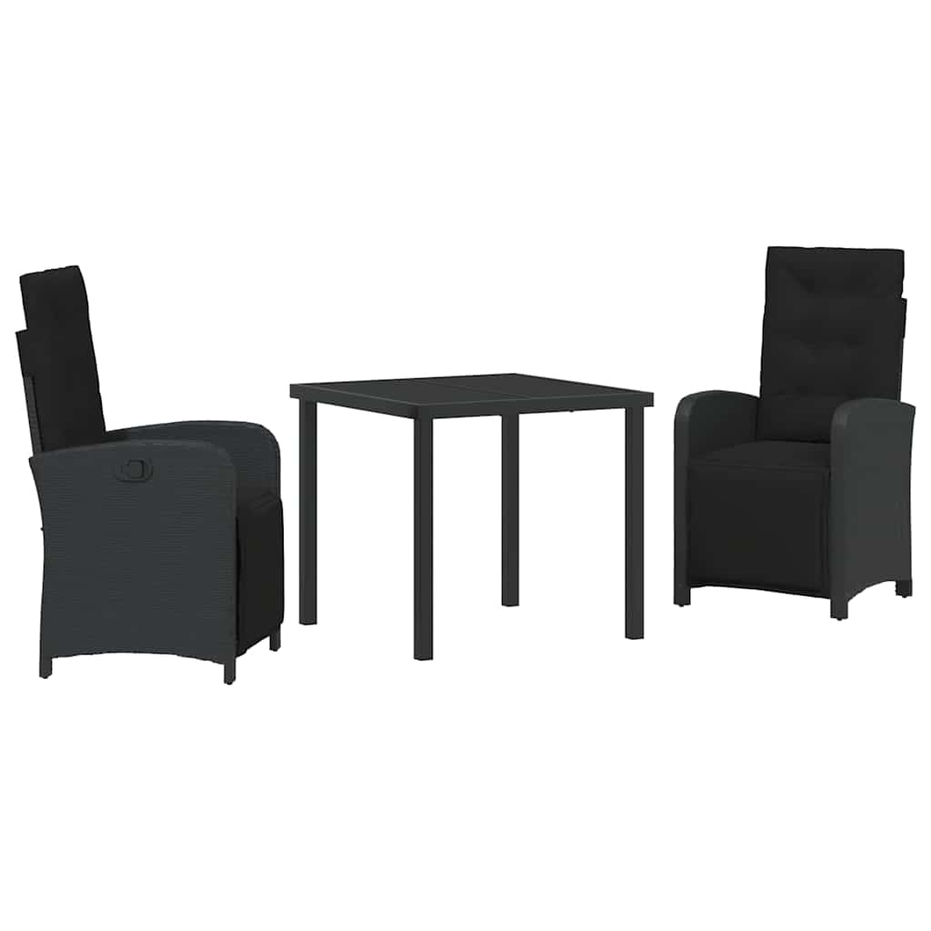 Set da Pranzo per Giardino 3 pcs Nero polyrattan - homemem39