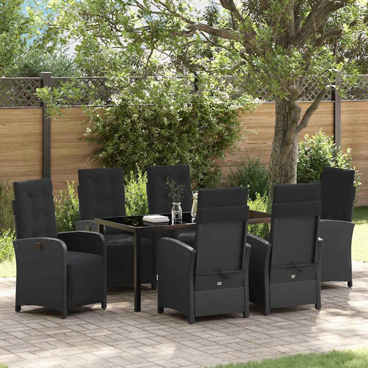 Set da Pranzo per Giardino 7 pcs Nero polyrattan - homemem39