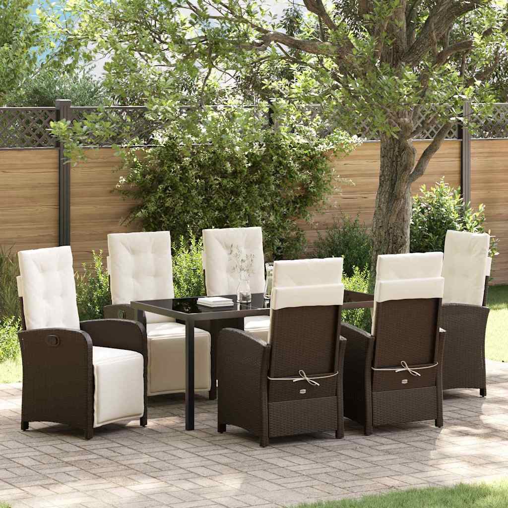 Set da Pranzo per Giardino 7 pcs Marrone polyrattan