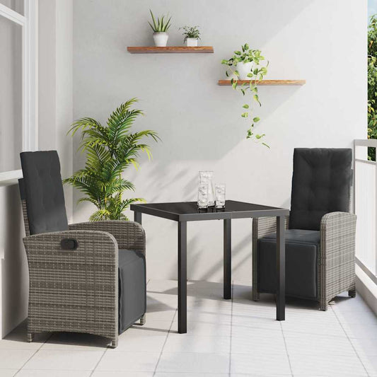 Set da Pranzo per Giardino 3 pcs Grigio polyrattan - homemem39