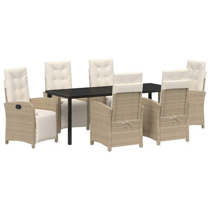 Set da Pranzo per Giardino con cuscino 7 pcs Beige polyrattan | homemem39