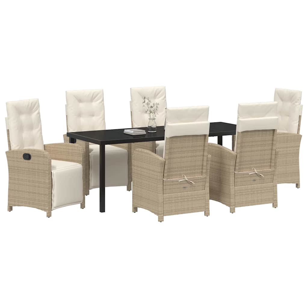 Set da Pranzo per Giardino con cuscino 7 pcs Beige polyrattan | homemem39