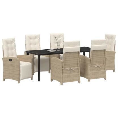Set da Pranzo per Giardino con cuscino 7 pcs Beige polyrattan | homemem39