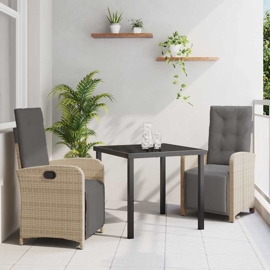Set da Pranzo per Giardino 3 pcs Beige polyrattan