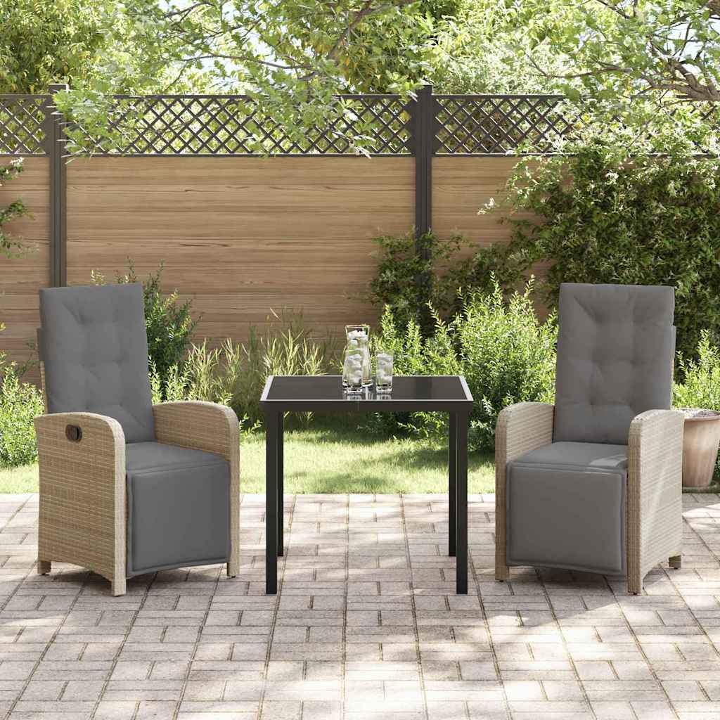 Set da Pranzo per Giardino 3 pcs Beige polyrattan