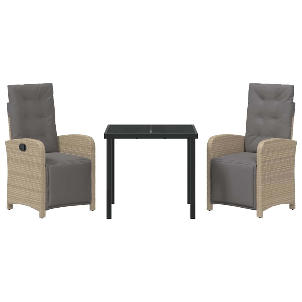 Set da Pranzo per Giardino 3 pcs Beige polyrattan