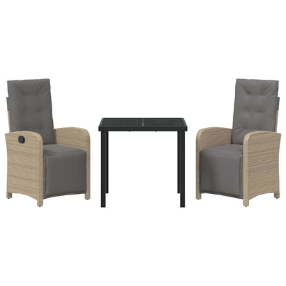 Set da Pranzo per Giardino 3 pcs Beige polyrattan