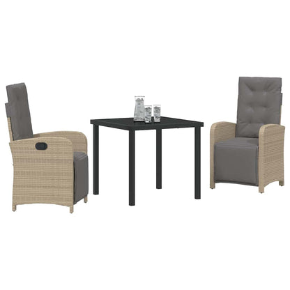 Set da Pranzo per Giardino 3 pcs Beige polyrattan