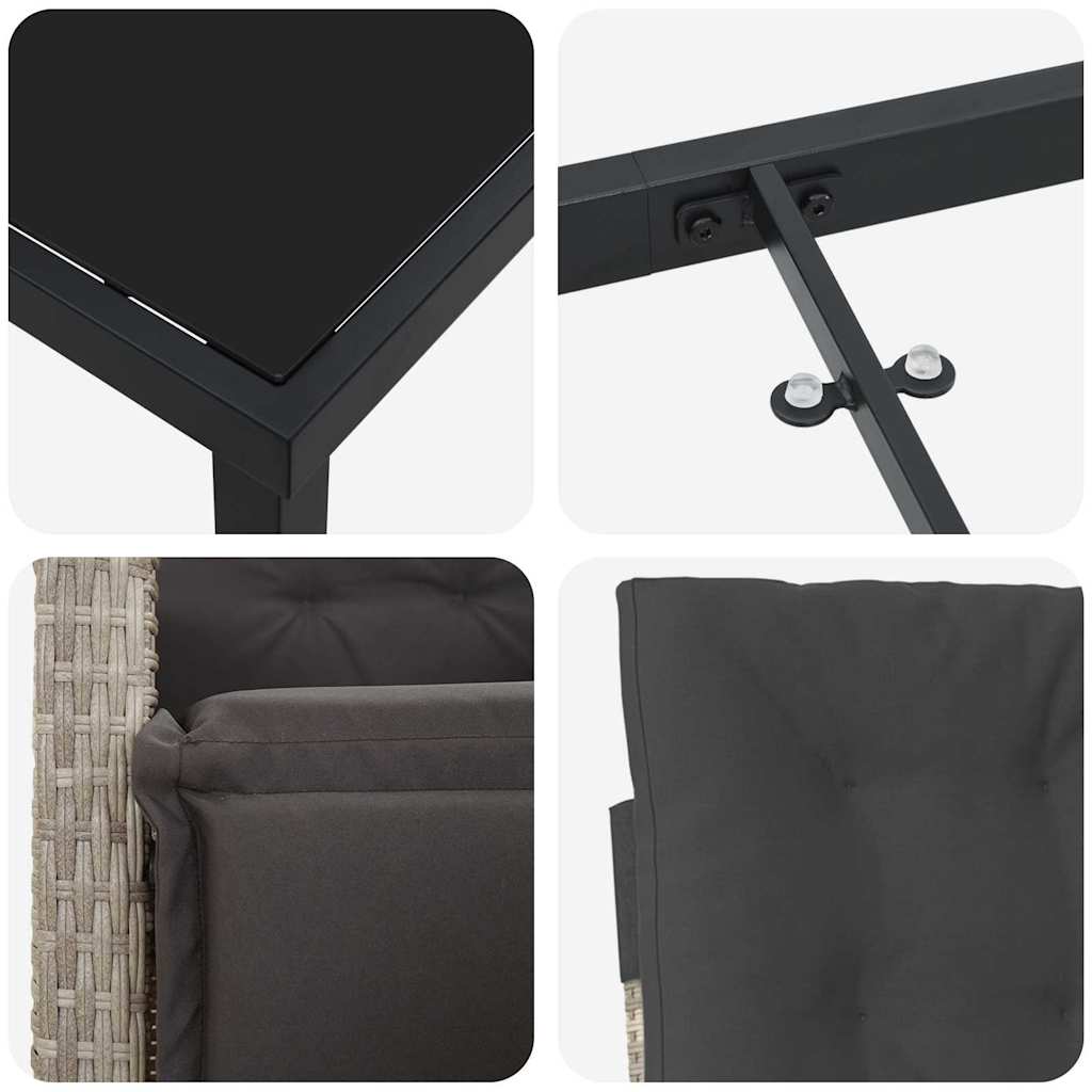 Set da Pranzo per Giardino 3 pcs Grigio chiaro polyrattan - homemem39