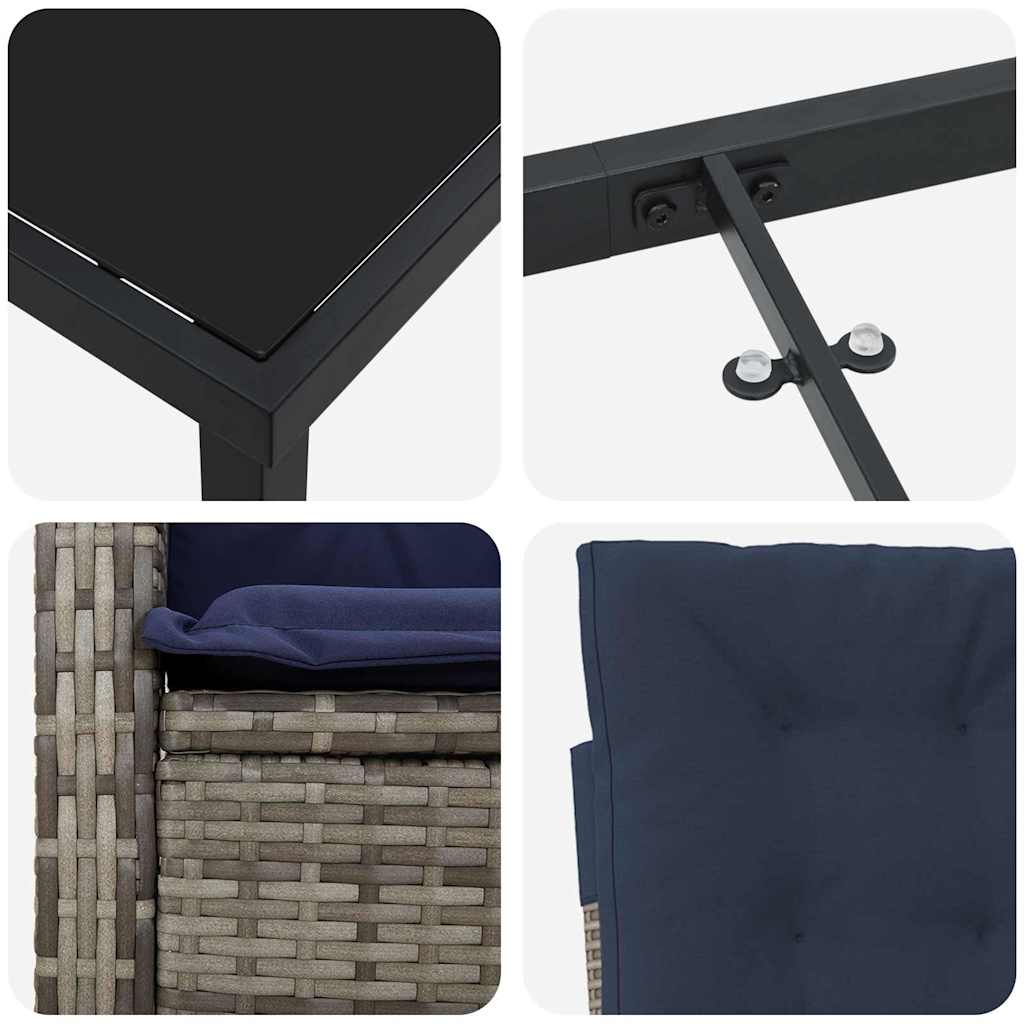 Set da Pranzo per Giardino 3 pcs Grigio polyrattan - homemem39