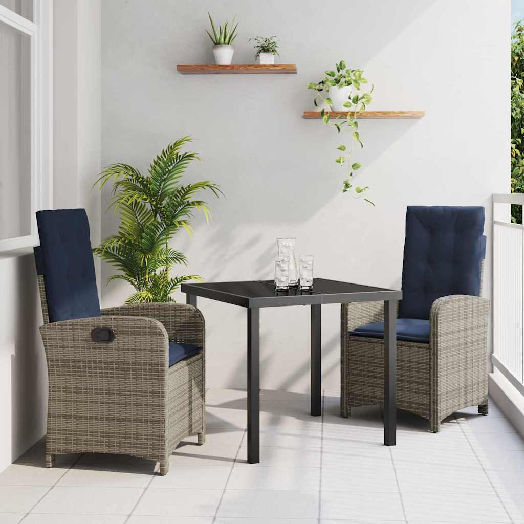 Set da Pranzo per Giardino 3 pcs Grigio polyrattan - homemem39