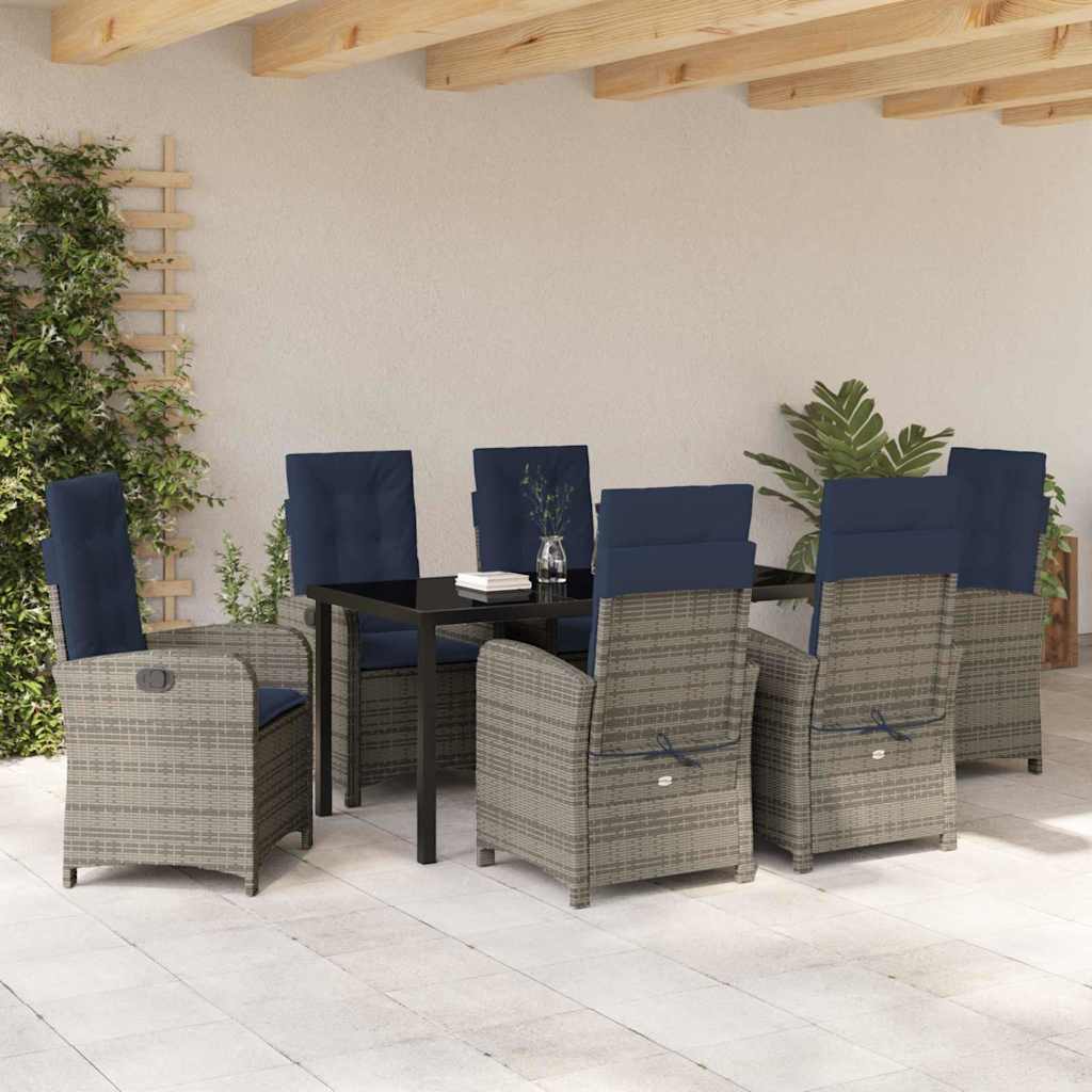 Set da Pranzo per Giardino 7 pcs Grigio polyrattan - homemem39
