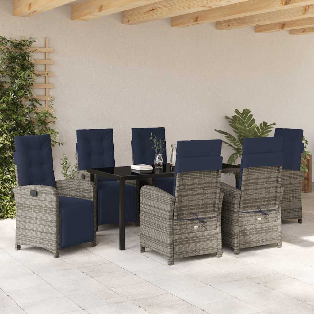 Set da Pranzo per Giardino 7 pcs Grigio polyrattan - homemem39