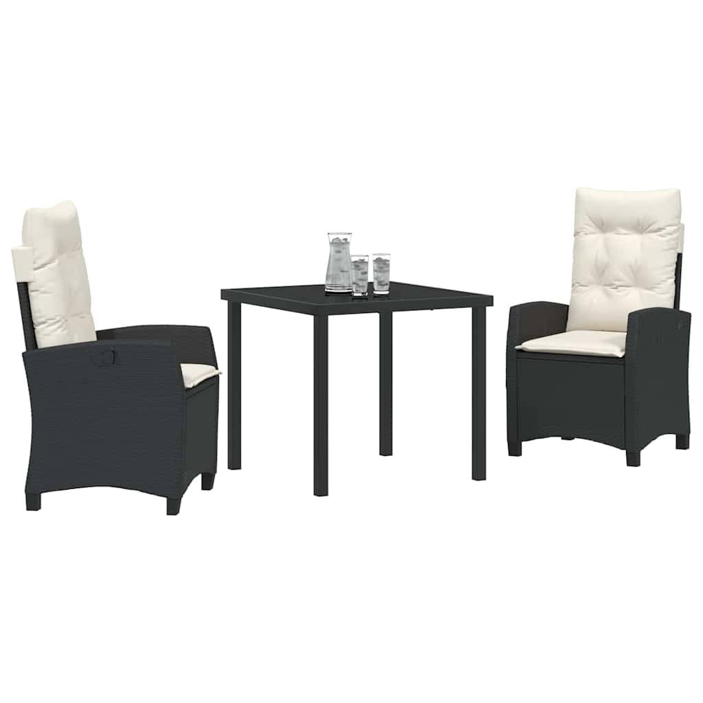 Set da Pranzo per Giardino 3 pcs Nero polyrattan - homemem39