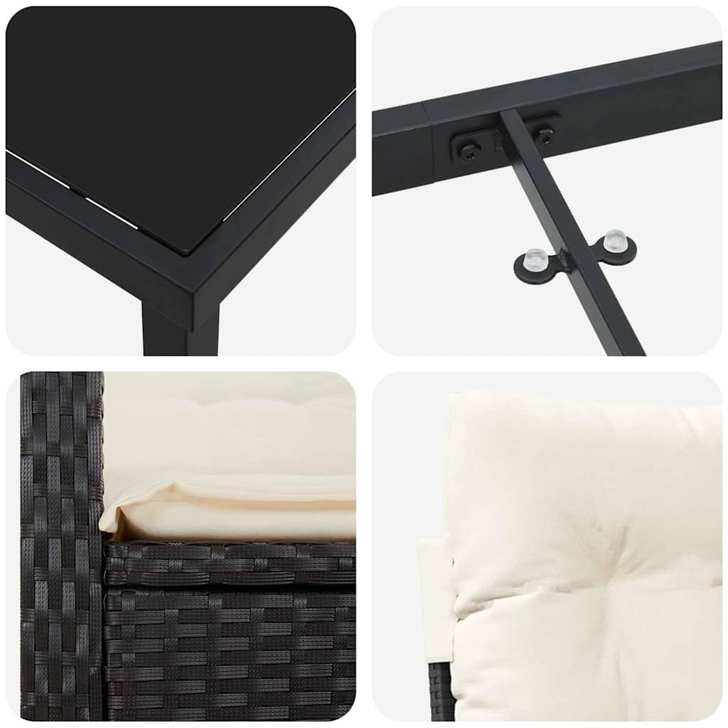 Set da Pranzo per Giardino 7 pcs Nero polyrattan