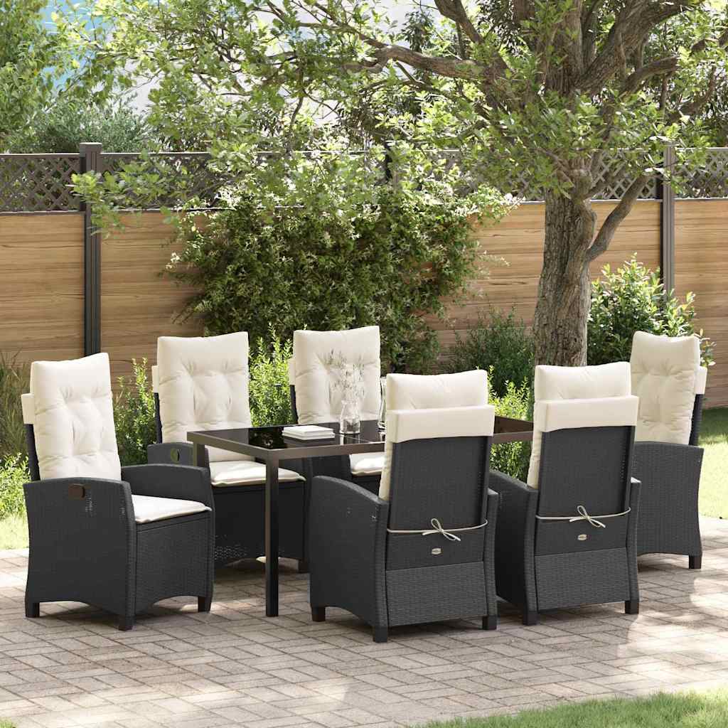 Set da Pranzo per Giardino 7 pcs Nero polyrattan