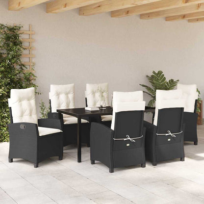 Set da Pranzo per Giardino 7 pcs Nero polyrattan