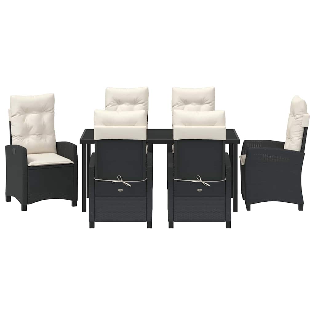 Set da Pranzo per Giardino 7 pcs Nero polyrattan