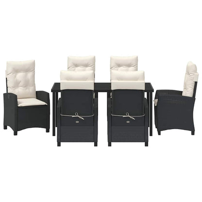 Set da Pranzo per Giardino 7 pcs Nero polyrattan