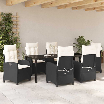 Set da Pranzo per Giardino con cuscino 7 pcs Nero polyrattan | homemem39