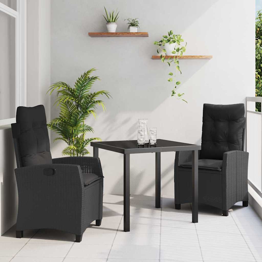 Set da Pranzo per Giardino 3 pcs Nero polyrattan - homemem39