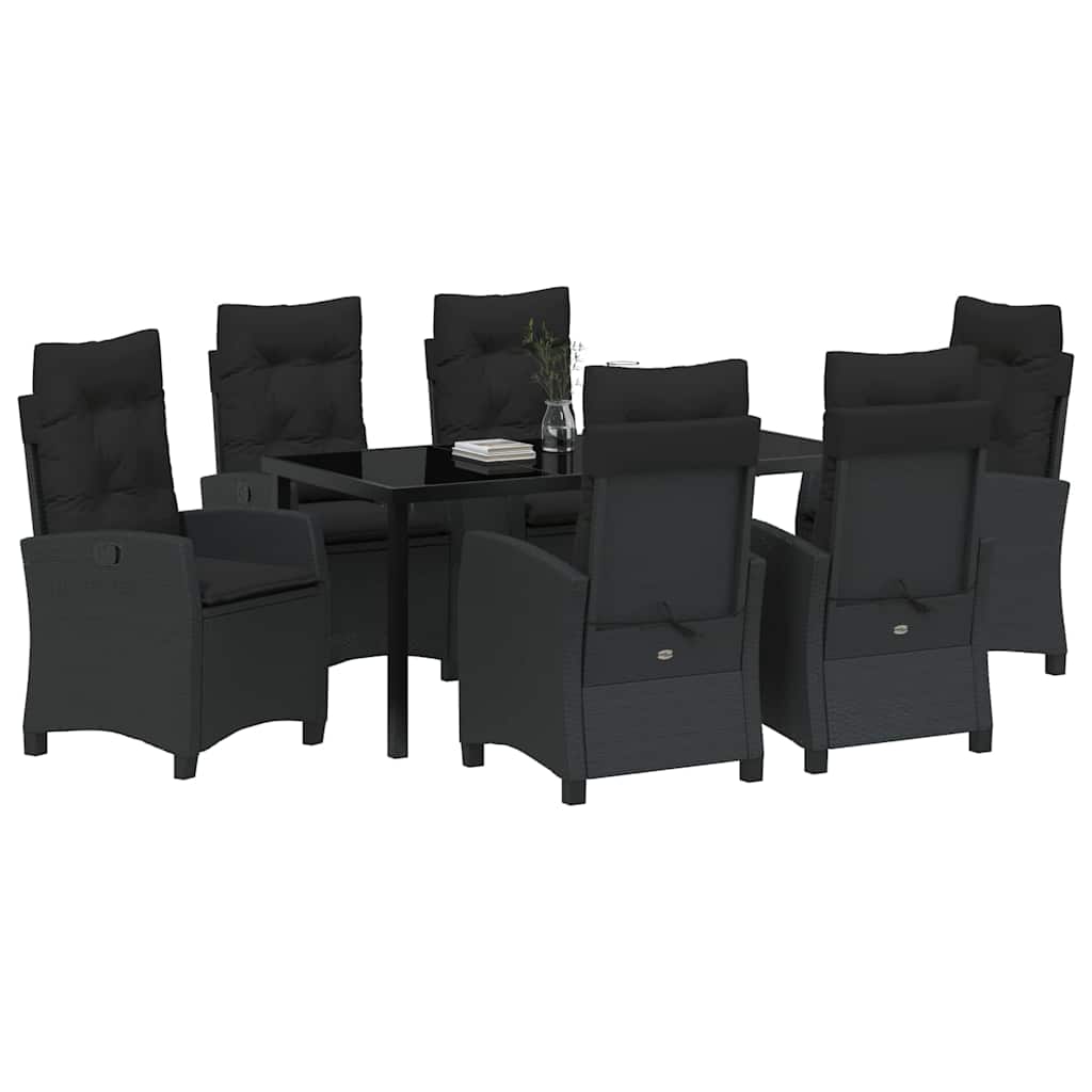 Set da Pranzo per Giardino 7 pcs Nero polyrattan - homemem39
