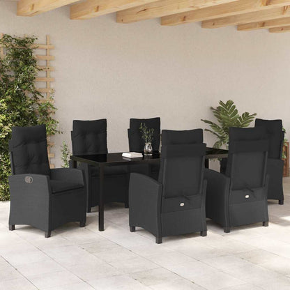Set da Pranzo per Giardino con cuscino 7 pcs Nero polyrattan | homemem39