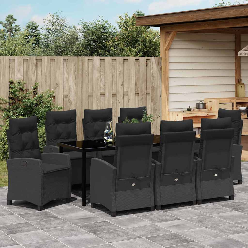 Set da Pranzo per Giardino con cuscino 9 pcs Nero polyrattan | homemem39