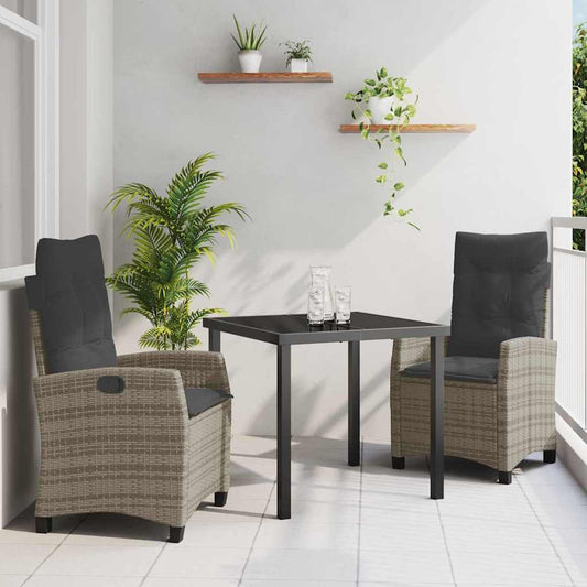 Set da Pranzo per Giardino 3 pcs Grigio polyrattan - homemem39