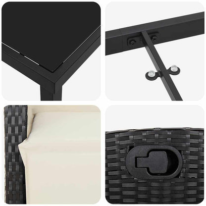 Set da Pranzo per Giardino 3 pcs Nero polyrattan - homemem39