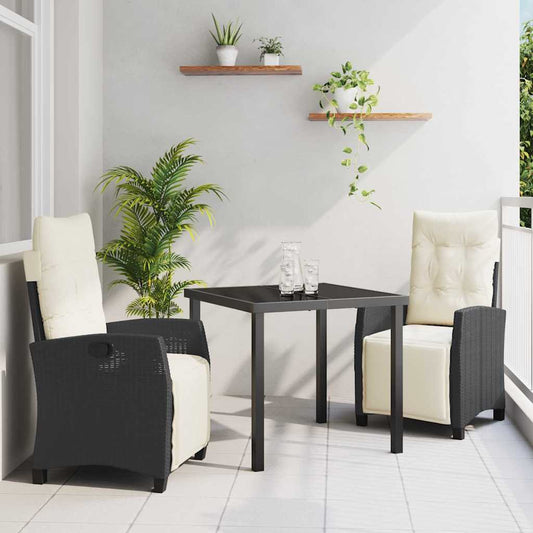 Set da Pranzo per Giardino 3 pcs Nero polyrattan - homemem39