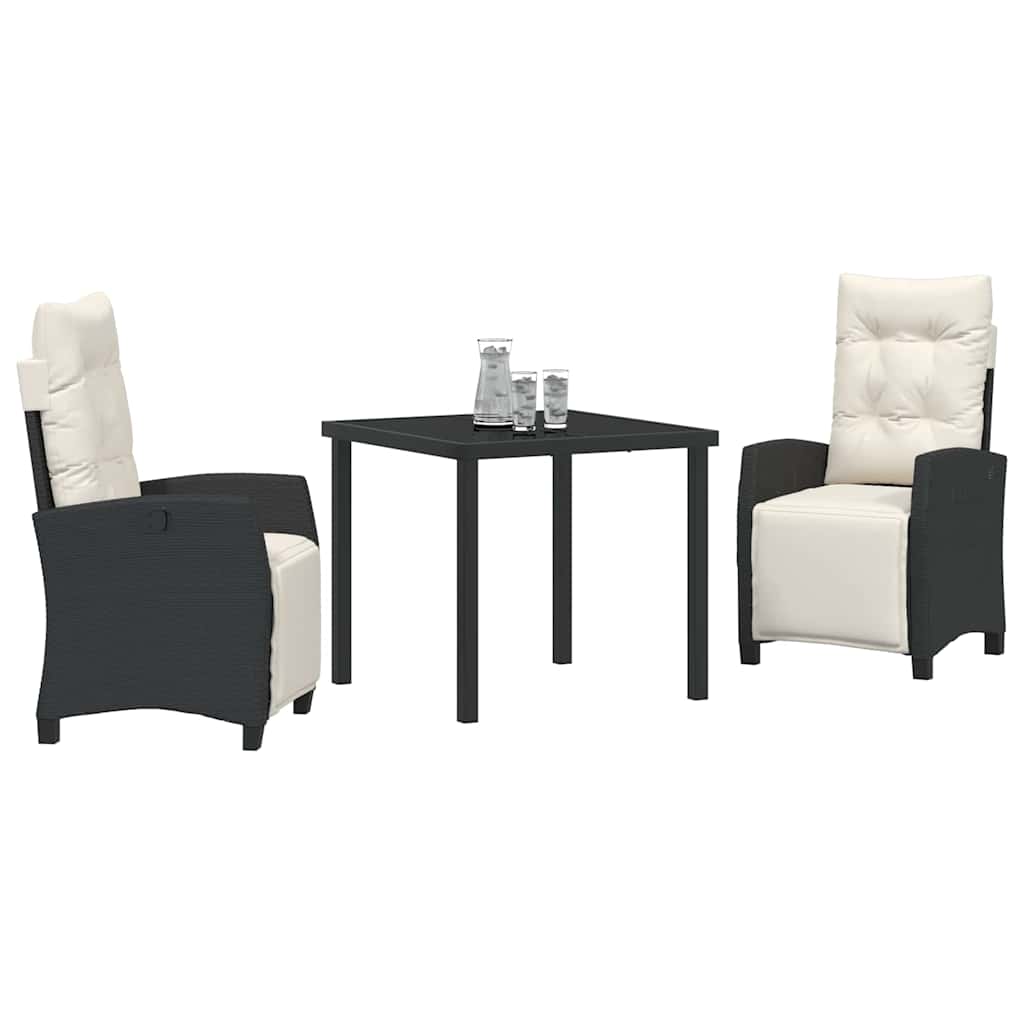 Set da Pranzo per Giardino 3 pcs Nero polyrattan - homemem39
