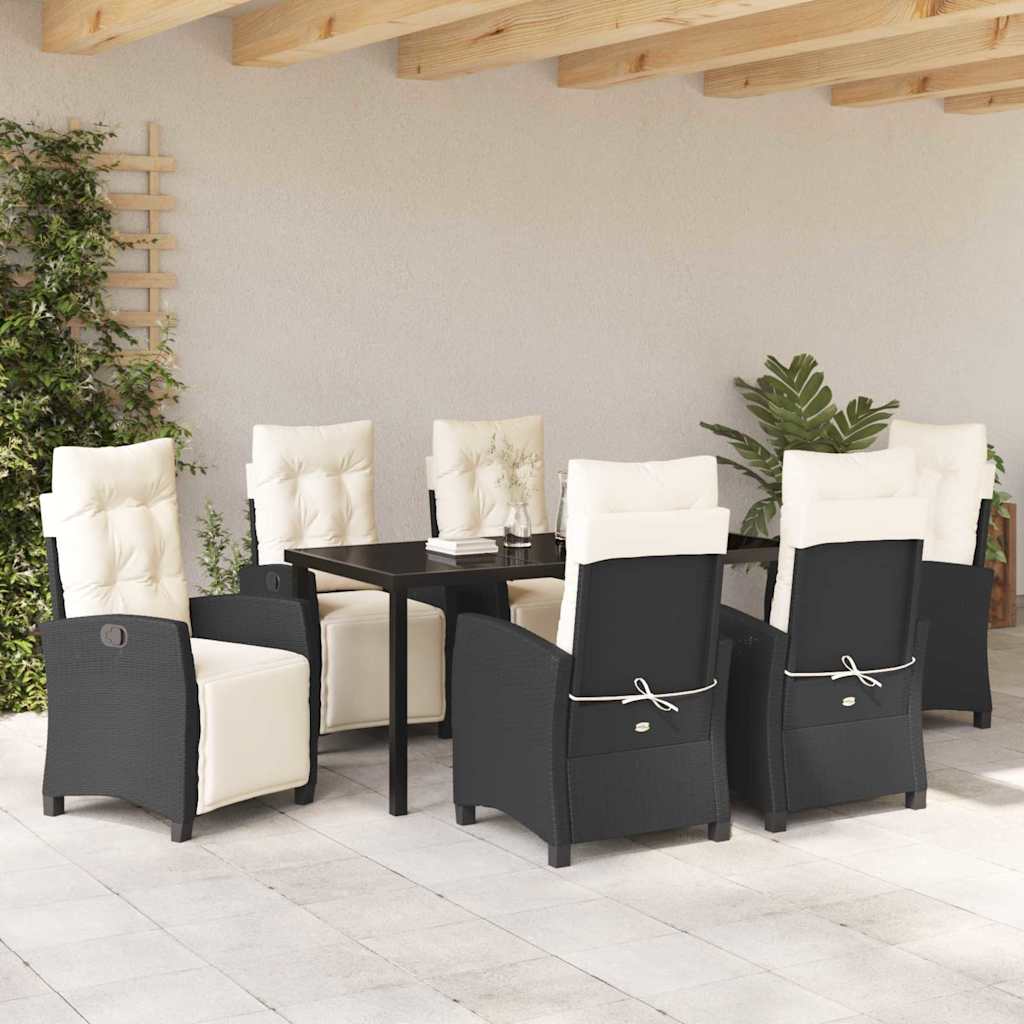 Set da Pranzo per Giardino 7 pcs Nero polyrattan - homemem39