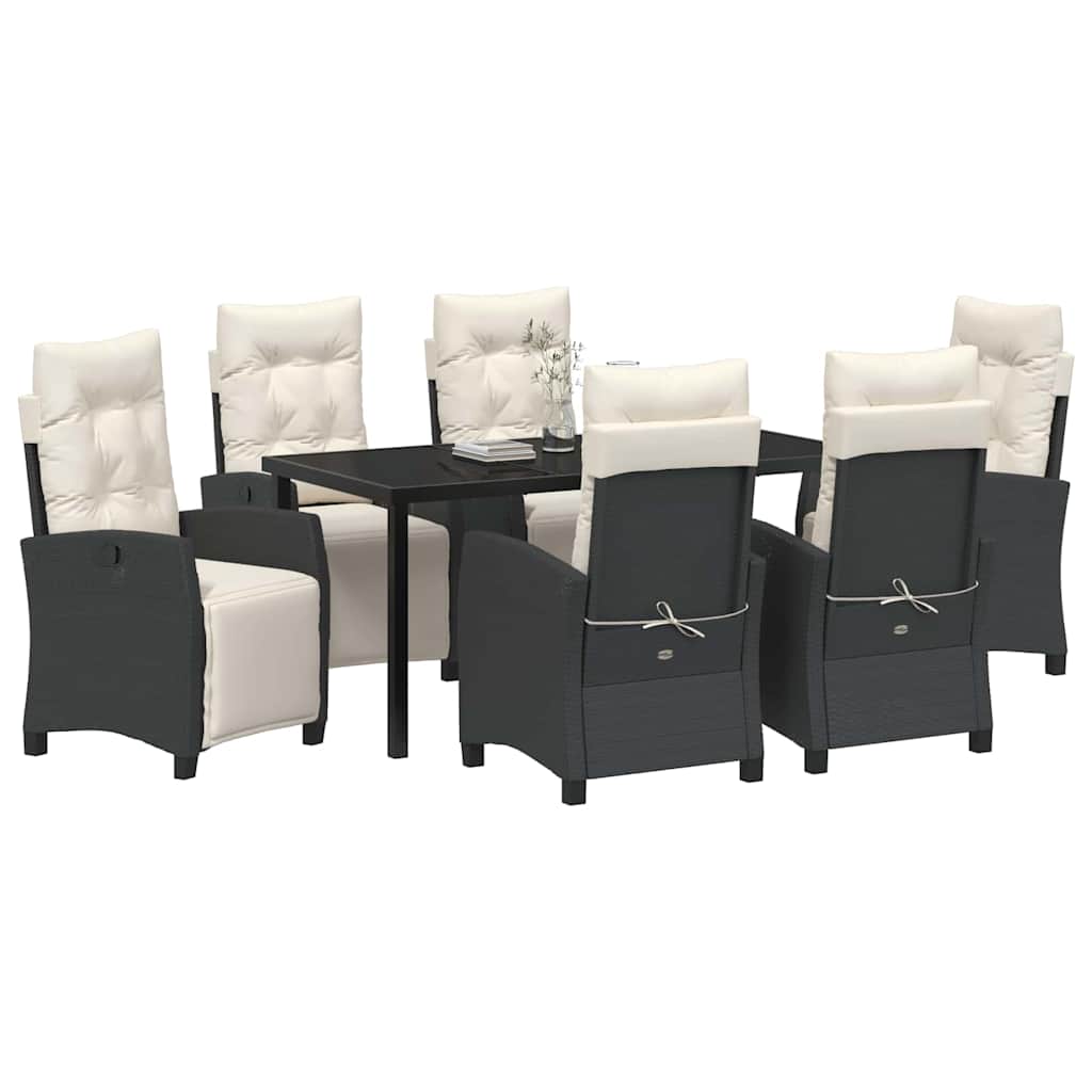 Set da Pranzo per Giardino 7 pcs Nero polyrattan - homemem39