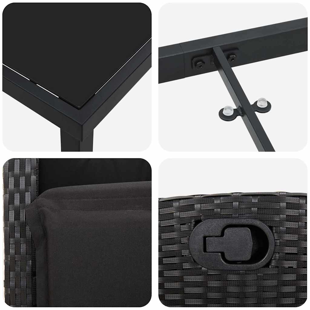 Set da Pranzo per Giardino 3 pcs Nero polyrattan - homemem39