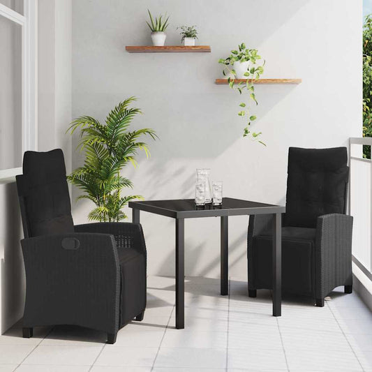 Set da Pranzo per Giardino 3 pcs Nero polyrattan - homemem39
