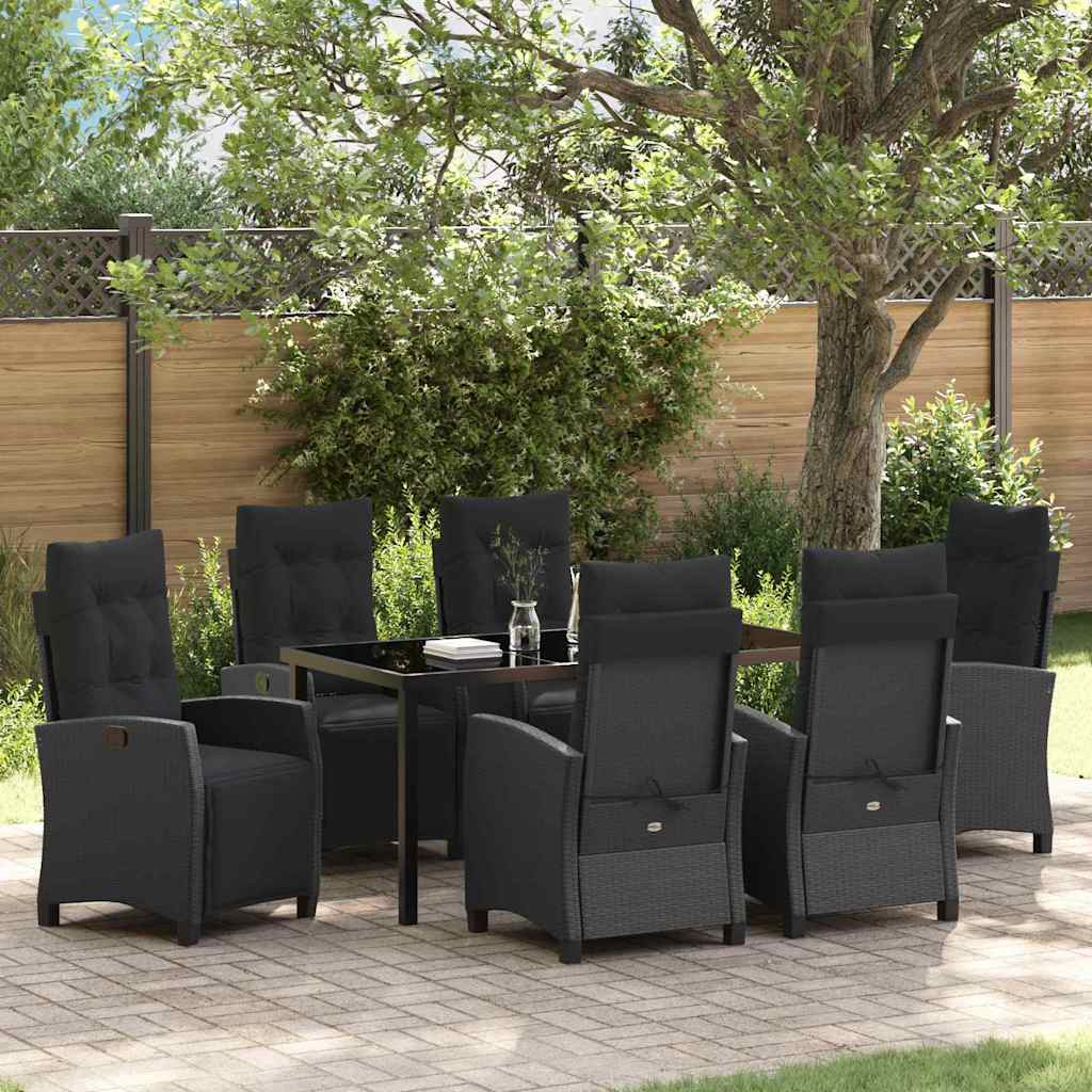 Set da Pranzo per Giardino 7 pcs Nero polyrattan - homemem39