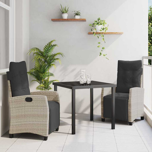 Set da Pranzo per Giardino 3 pcs Grigio chiaro polyrattan - homemem39